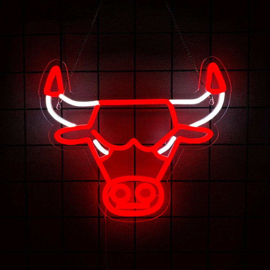 Letrero LED de neón con cabeza de vaquero en rojo y blanco