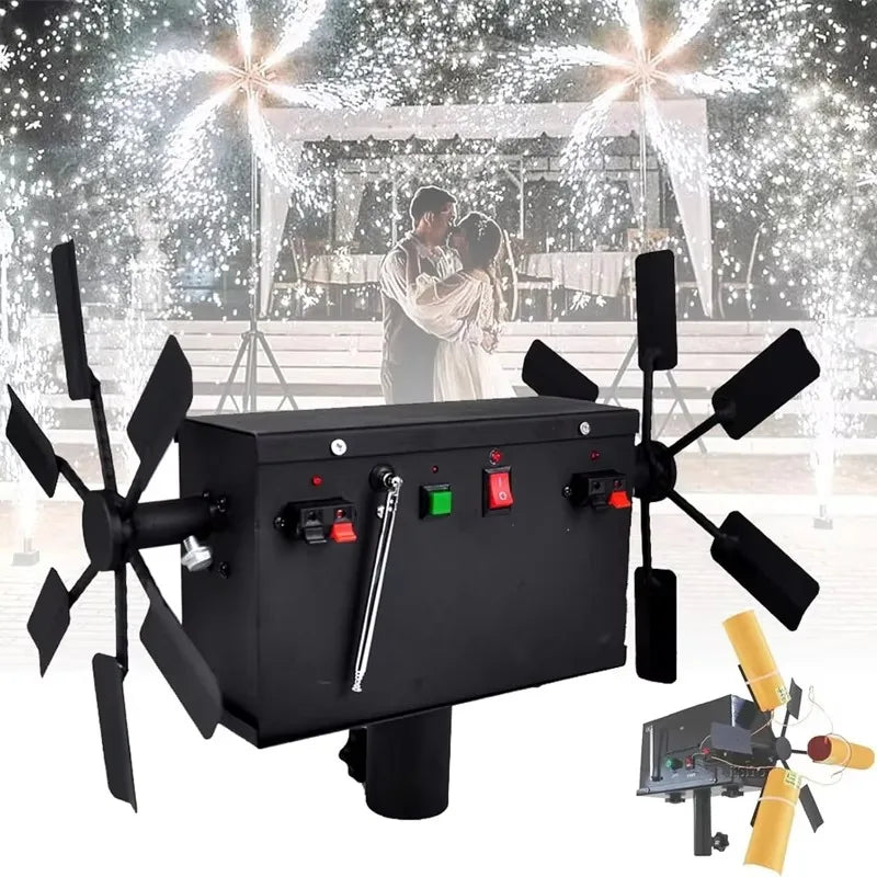 Máquina de Chispas Frías con Doble Rueda Giratoria, Máquina de Fuegos Artificiales con Control Remoto Inalámbrico, Efecto Especial para Escenarios, Bodas y Fiestas