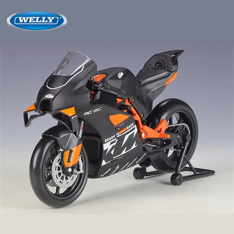 Welly 1:12 KTM RC 8C Modelo de motocicleta de carreras de carretera de aleación, modelo de motocicleta deportiva de calle de metal fundido a presión, regalo para niños