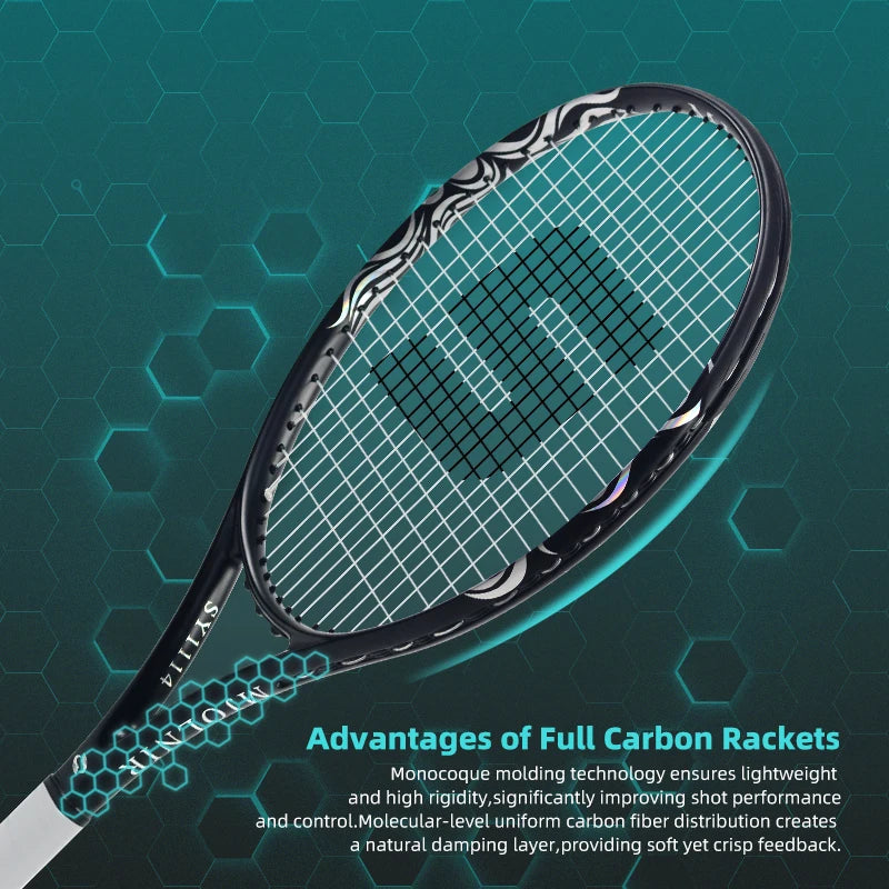 Raqueta de Tenis Profesional SALYWEE Ultraligera 265g, Fibra de Carbono Integral, Proceso de Estampado en Caliente, 55lbs, Equipo de Lujo Universal para Adultos