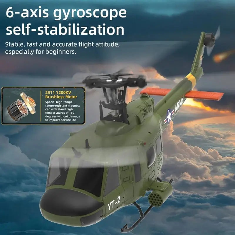 Helicóptero de control remoto F07 UH-1, 2,4 Ghz, 6 canales, RC, helicóptero Heli sin alerón, giroscopio de 6 ejes, mot sin escobillas flotante de altitud