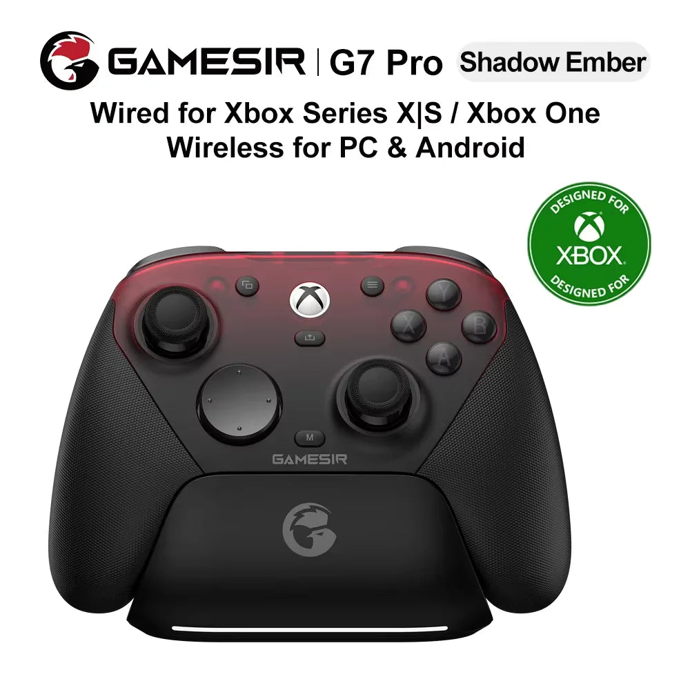 Mando GameSir G7 Pro Shadow Ember oscuro, con detalles rojos y empuñaduras texturizadas