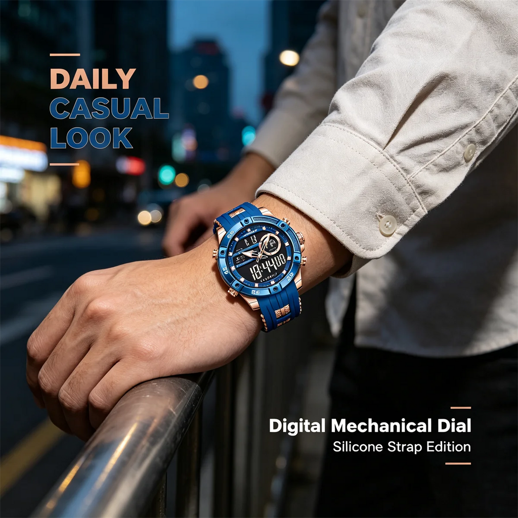 FOXBOX Reloj de lujo para hombre, relojes digitales de moda marca LIGE, regalos para hombre, relojes de pulsera de cuarzo multifuncionales e impermeables