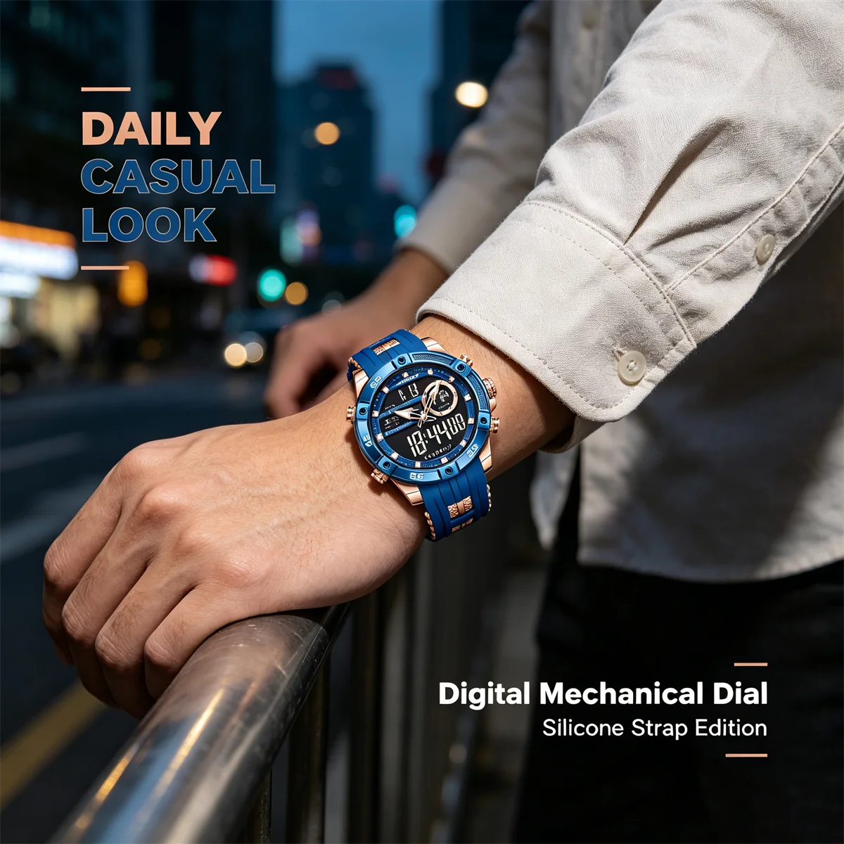 FOXBOX Reloj de lujo para hombre, relojes digitales de moda marca LIGE, regalos para hombre, relojes de pulsera de cuarzo multifuncionales e impermeables