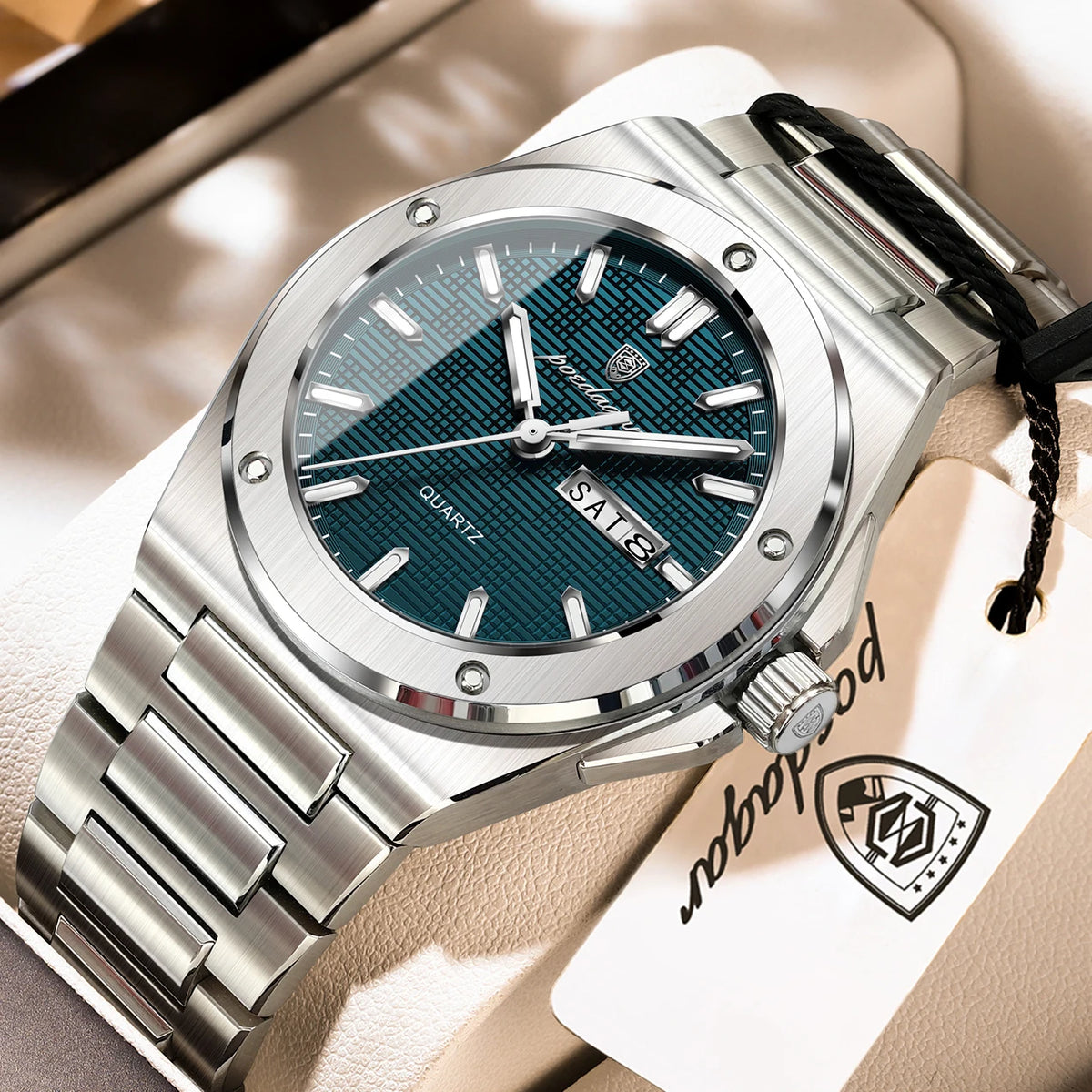 Reloj de pulsera para hombre POEDAGAR, original, de cuarzo, con fecha y día, resistente al agua, luminoso, de acero inoxidable, moderno.