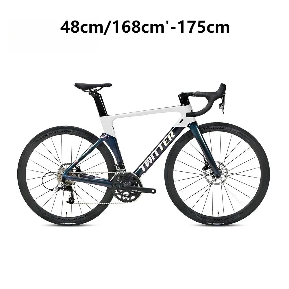Bicicleta de carretera de fibra de carbono TWITTER T800, enlace Bluetooth, cambio electrónico de 24 velocidades, frenos de disco hidráulicos, bicicleta de carreras aerodinámica