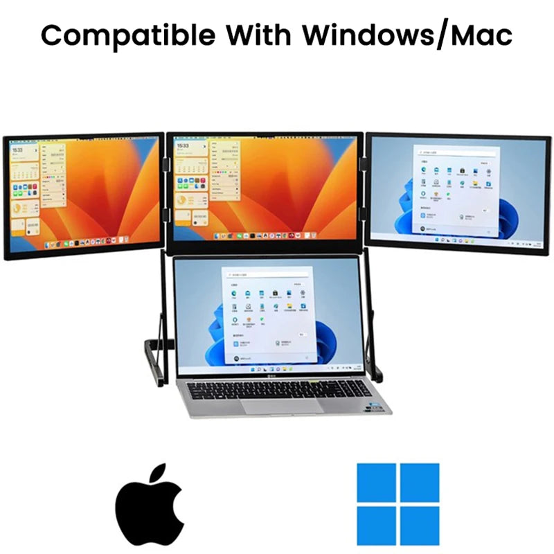 Monitor portátil con pantalla de tres pantallas de 15,6 pulgadas 100% sRGB 360 °   Pantalla externa plegable para computadora portátil/Windows/MacOS/Stock Trading