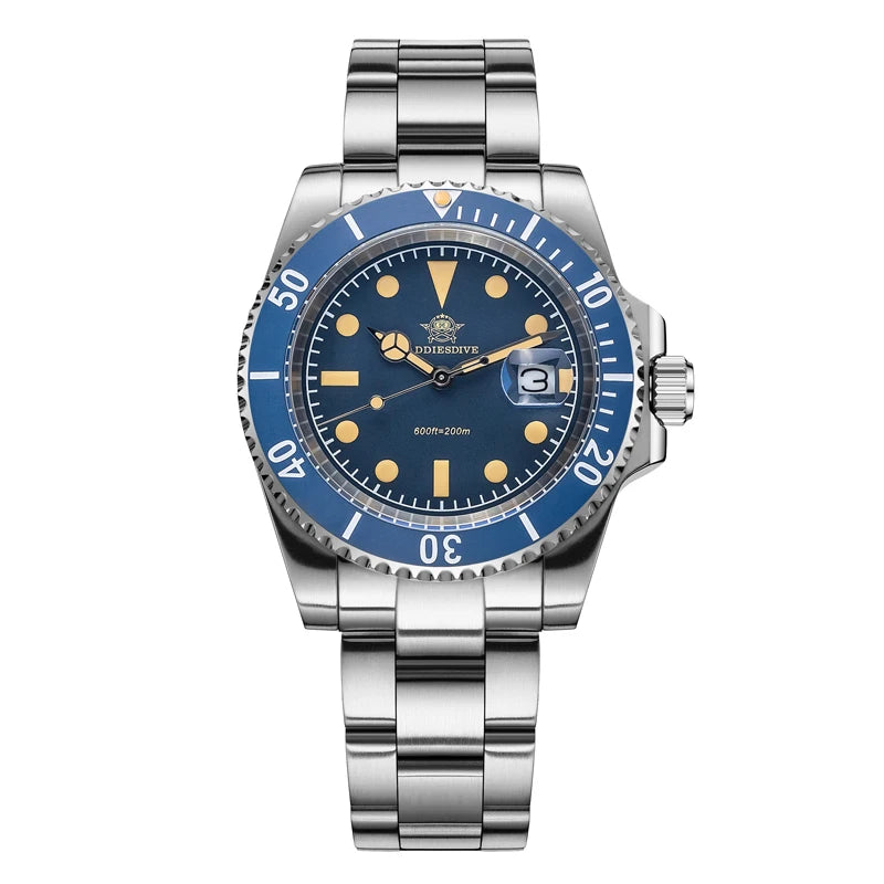 Reloj de cuarzo para hombre ADDIESDIVE de 41 mm, cristal mineral, resistencia al agua de 200 m, manecillas/marcadores luminosos, movimiento japonés, estilo ejecutivo