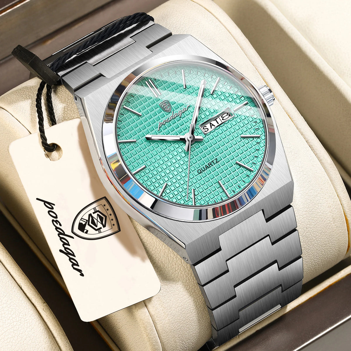 Reloj de pulsera para hombre POEDAGAR de moda, luminoso, resistente al agua, de acero inoxidable, con fecha y día, reloj de cuarzo de alta calidad para hombre