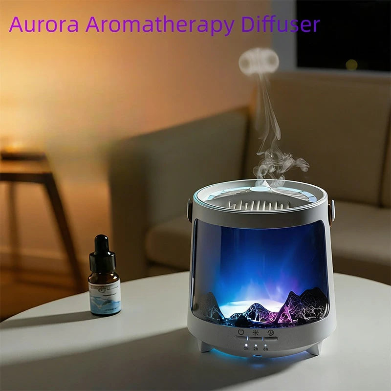 Nuevo Difusor de Aceites Esenciales Aurora con Efecto de Llama, Humidificador LED de 7 Colores para el Hogar