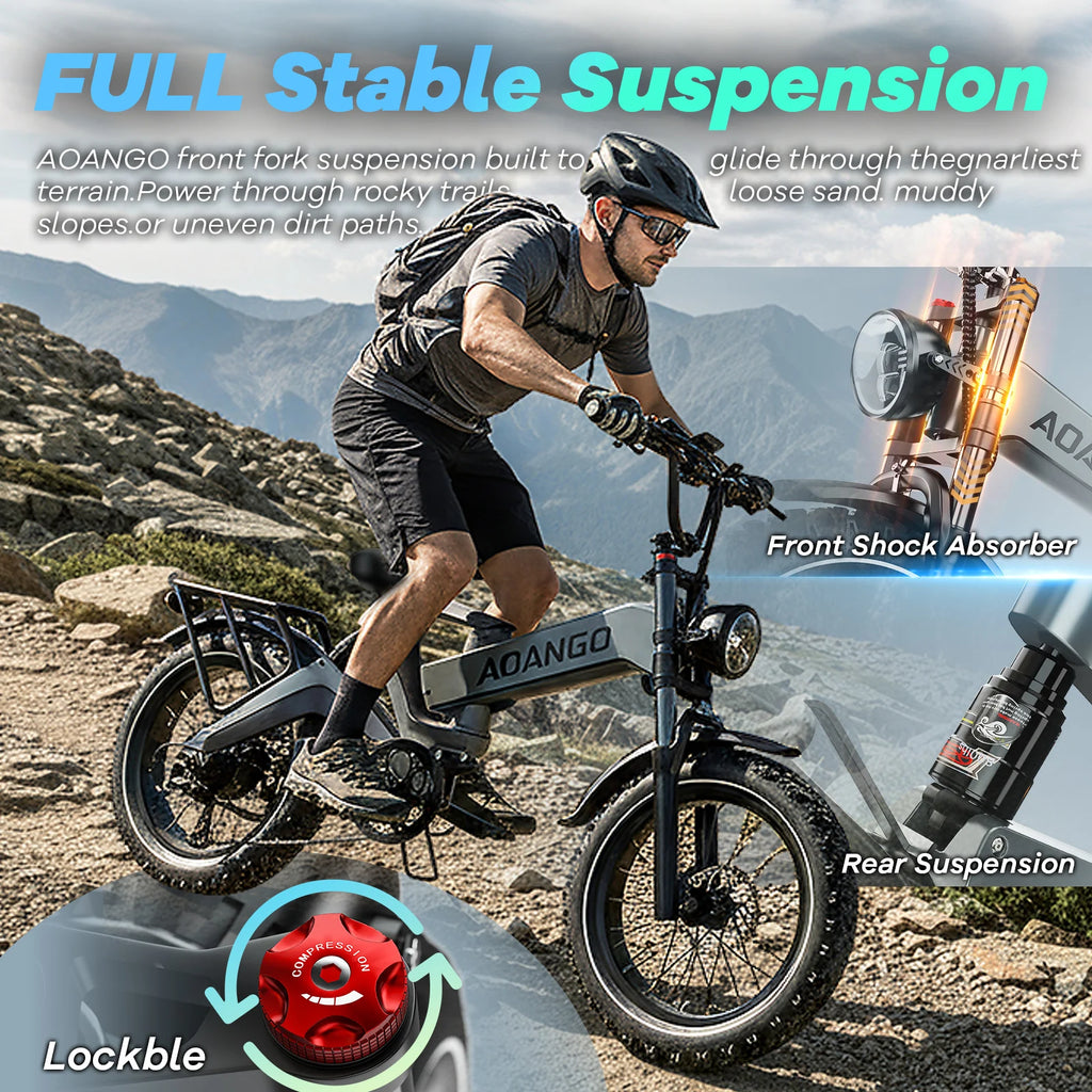 Aoango Foldable Electric Bicycle for Adults 48V35Ah Removable Battery 20inch Fat Tire Ebike for Men And Women All-Terrain