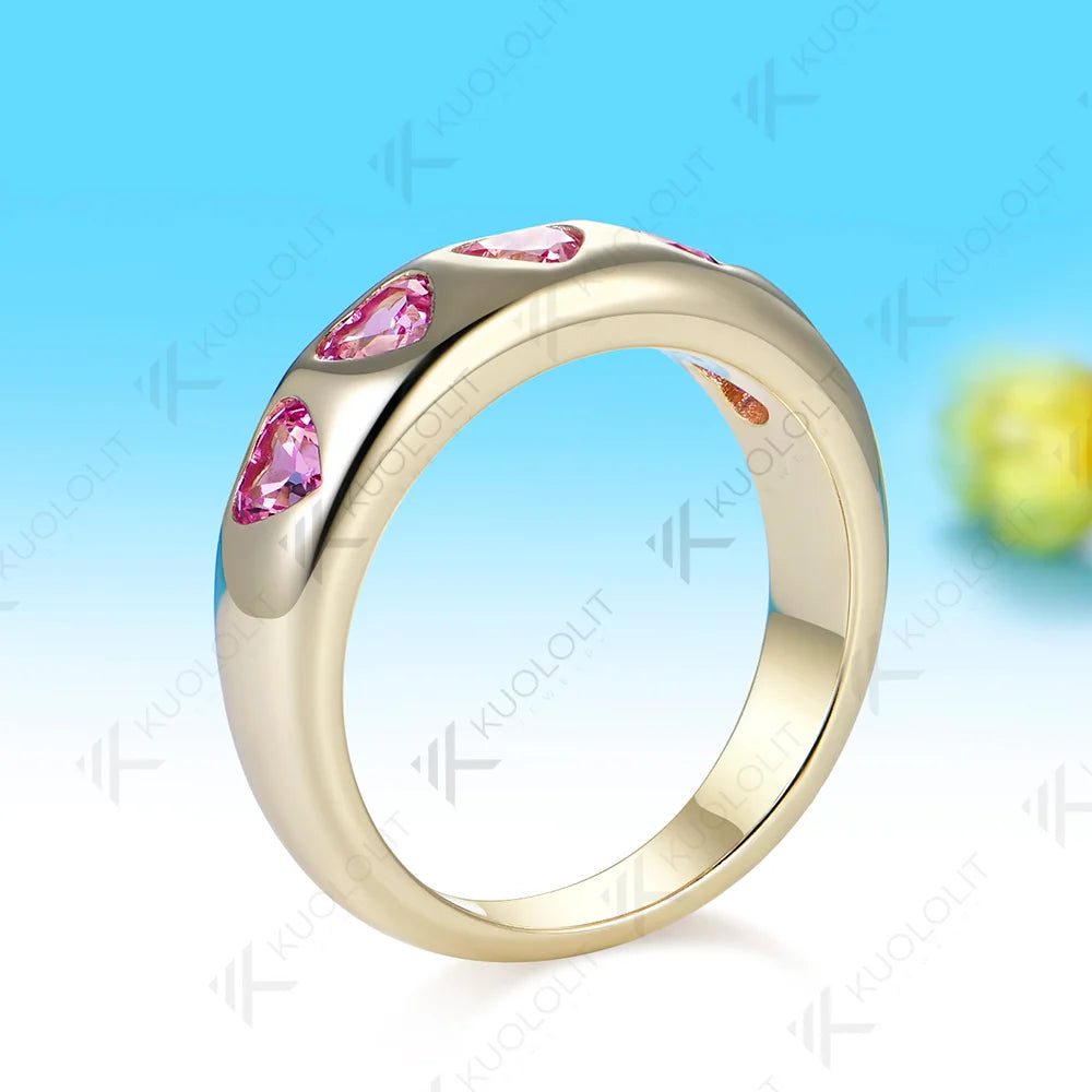 Anillo de Compromiso Kuololit con Zafiro Rosa Cultivado en Laboratorio de 1.5CTW, Anillo Personalizado para Mujer, Oro Amarillo Sólido de 14K/10K, para Regalos de Navidad y Fiestas