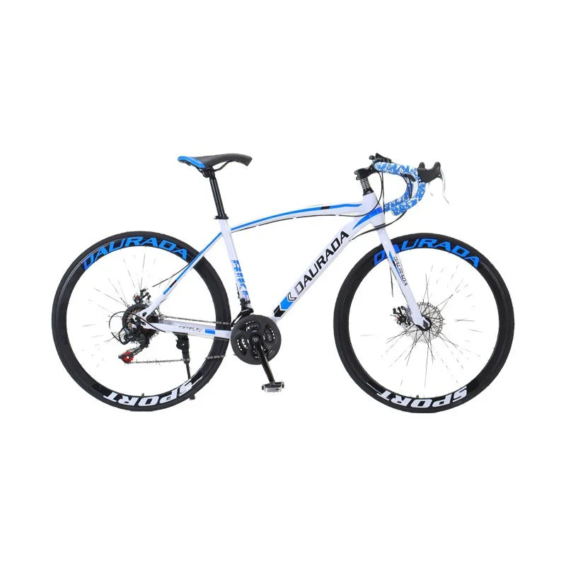 Bicicleta de carretera de 27.5 pulgadas con doble freno de disco, cuadro de acero al carbono, llanta de 40 mm, 21 velocidades, vehículo de carreras resistente con neumáticos de alta fricción.