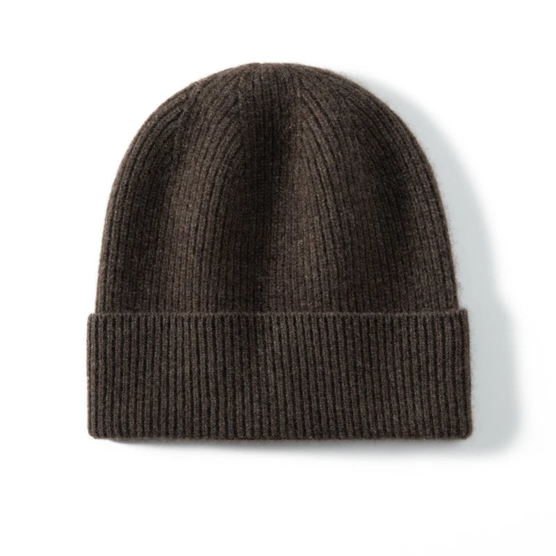 Gorros de Cachemira de primera calidad de 100%, gorros gruesos de punto para hombres y mujeres, gorro de otoño e invierno, gorro de pelo de pescador acanalado fino suave