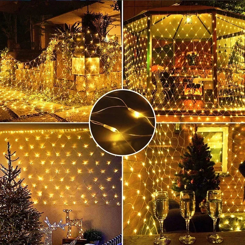 LED Festoon String Christmas Net Mesh Lights Fairy Curtain Garland Outdoor Waterproof 3M-18M For Party Garden Wedding Decoration