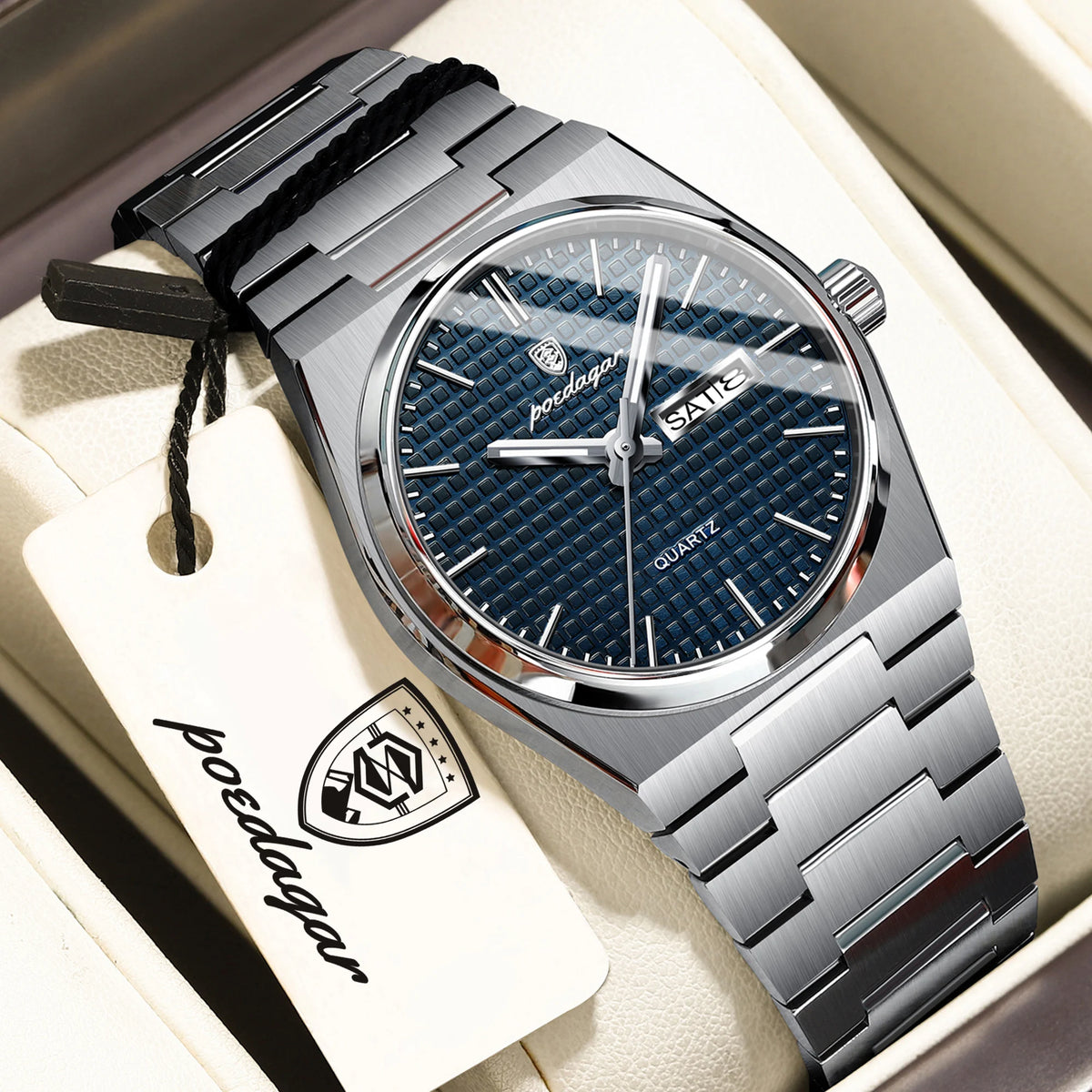 Reloj de pulsera para hombre POEDAGAR de moda, luminoso, resistente al agua, de acero inoxidable, con fecha y día, reloj de cuarzo de alta calidad para hombre