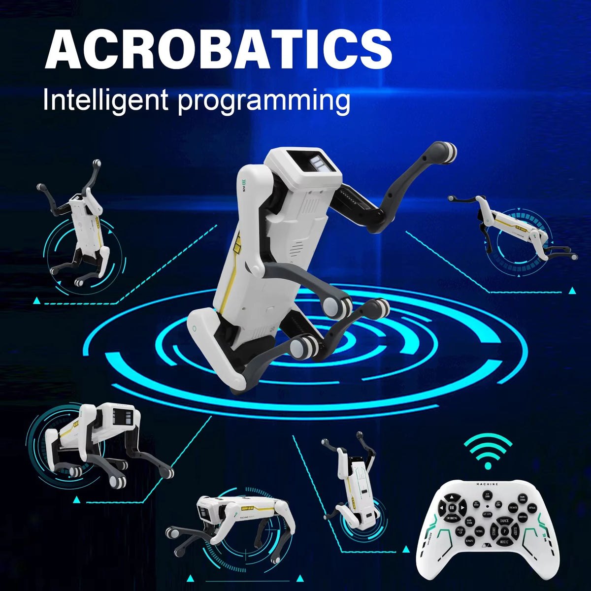 Perro robot a control remoto con clip de saludo, inteligencia artificial (IA), sistema dual, programación por aplicación y juguete robot de acrobacias