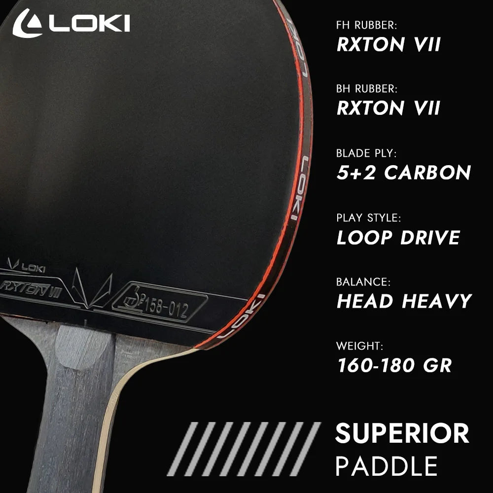 Raqueta de tenis de mesa LOKI de 9 estrellas, nuevo palo de paleta de Ping Pong profesional, goma adhesiva RXTON 7, 5 hojas de carbono de madera y 2