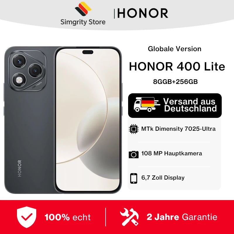 Versión global HONOR 400 Lite smartphones 5G Android 15 MediaTek Dimensity 7025-Ultra cámara de 108 MP pantalla AMOLED de 6.7 pulgadas