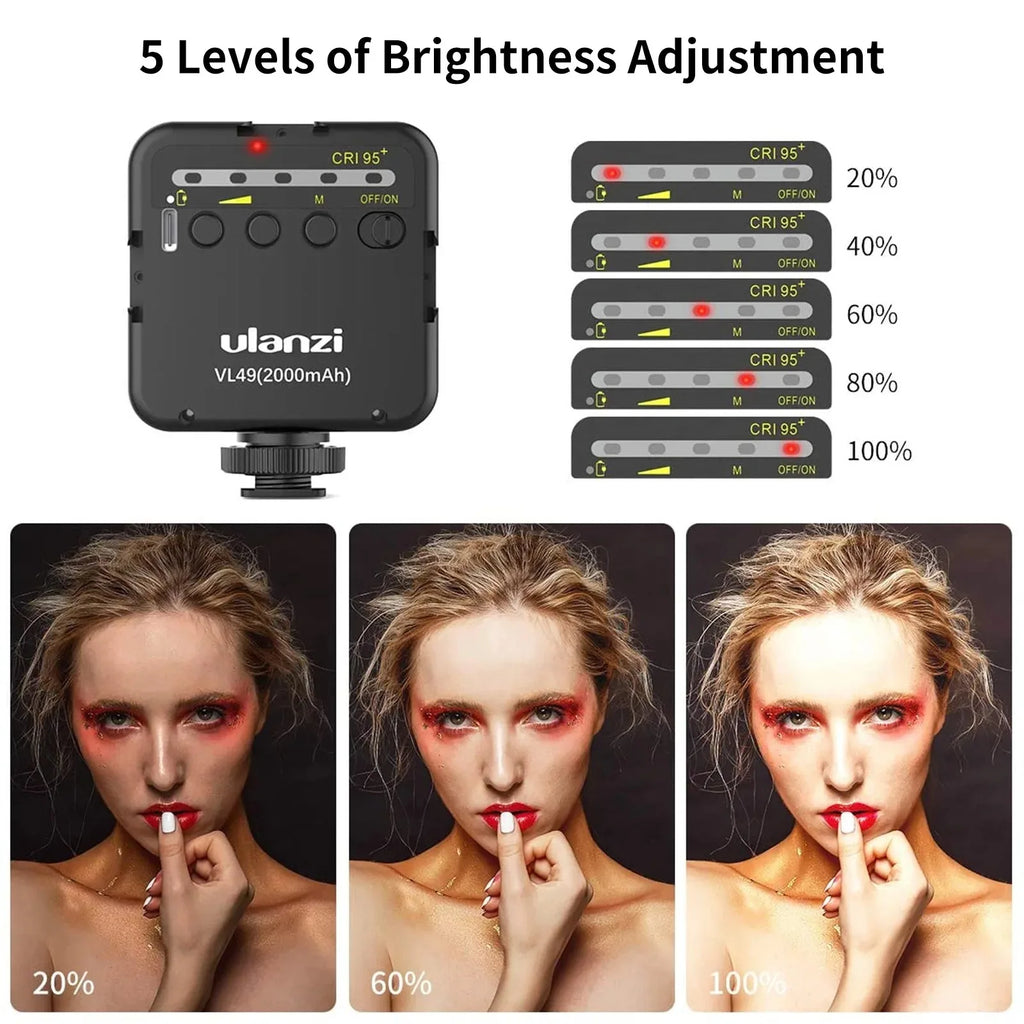 Ulanzi VL49 6W Mini Luz LED de Relleno para Vlog, Blanca, 2000mAh, 5500K, Iluminación con Zoom, Iluminación Fotográfica, Lámparas de Relleno para Video, Teléfono y Selfies