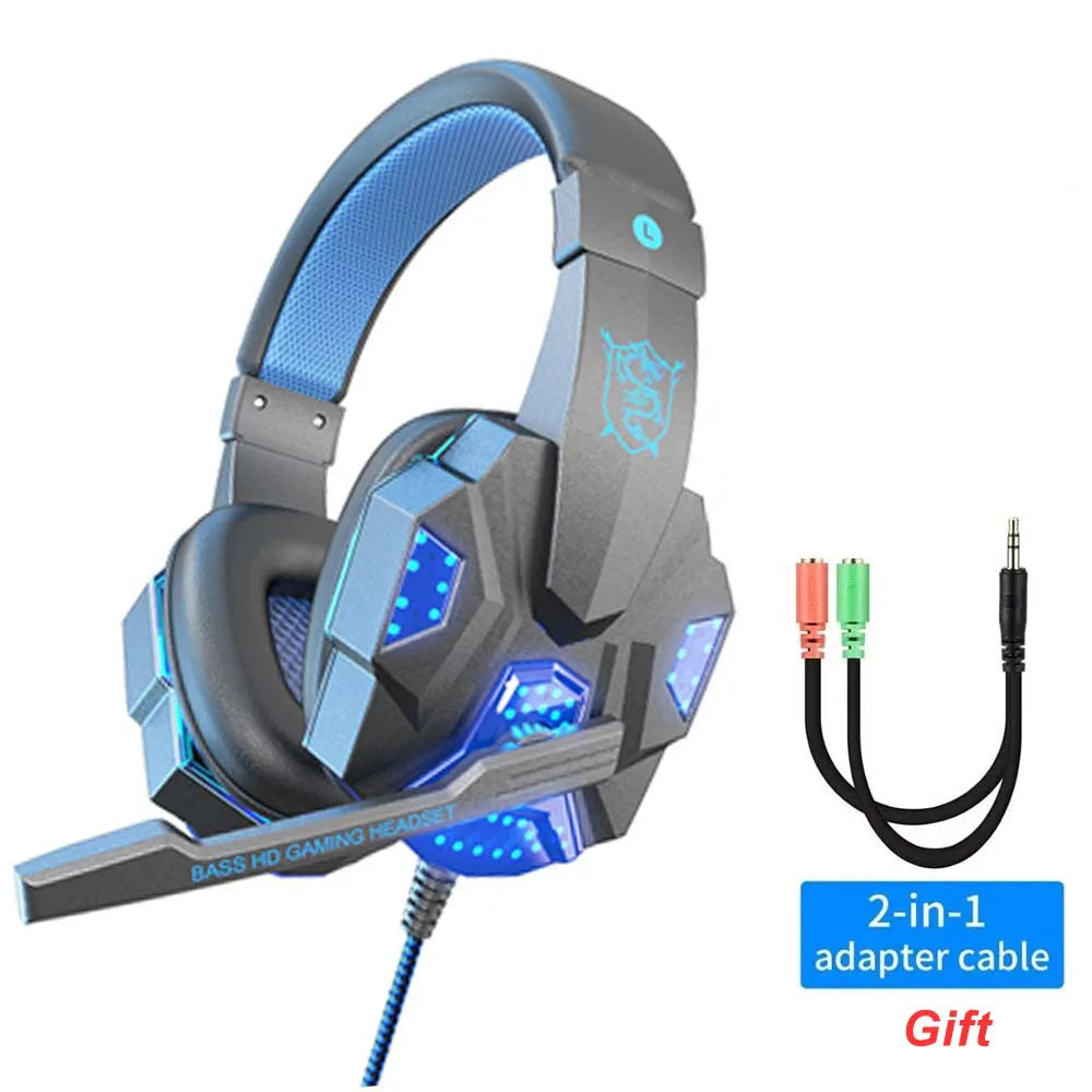 Auriculares para juegos con luz LED RGB, auriculares con micrófono de baja latencia, auriculares para juegos con cable de 3,5mm para ordenador, PS4, PS5, Xbox, auriculares estéreo con graves