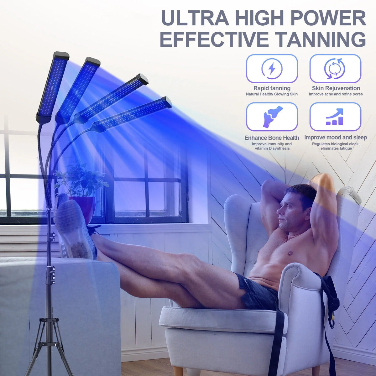 Lámpara de bronceado UV profesional de 4 cabezales, luz de baño solar de 35W, rejuvenecimiento de la piel del acné, equipo de belleza para uso en salón de belleza en el hogar