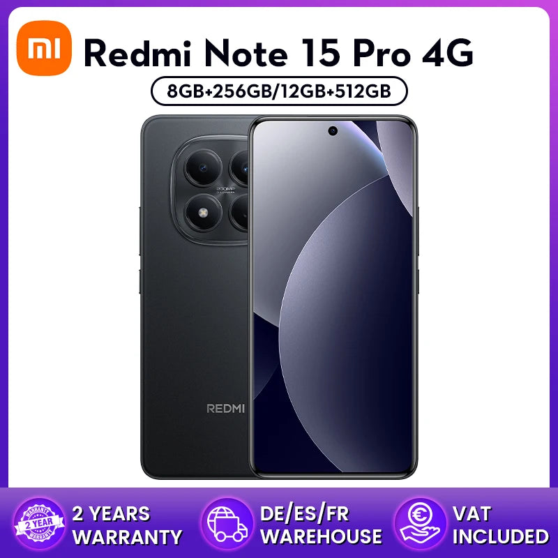 Global Version xiaomi redmi note 15 Pro 4G smartphone 4G 6.77" 6500mAh battery Rear camera 200MP Bluetooth 5.3 IP65 NFC Dolby Atmos Xiaomi HyperOS 2