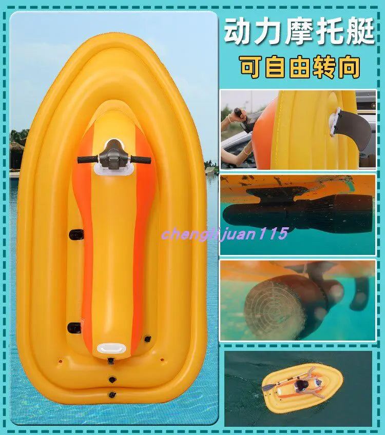 Moto acuática inflable con propulsión a hélice, motor eléctrico y dirección con manillar para piscina y lago
