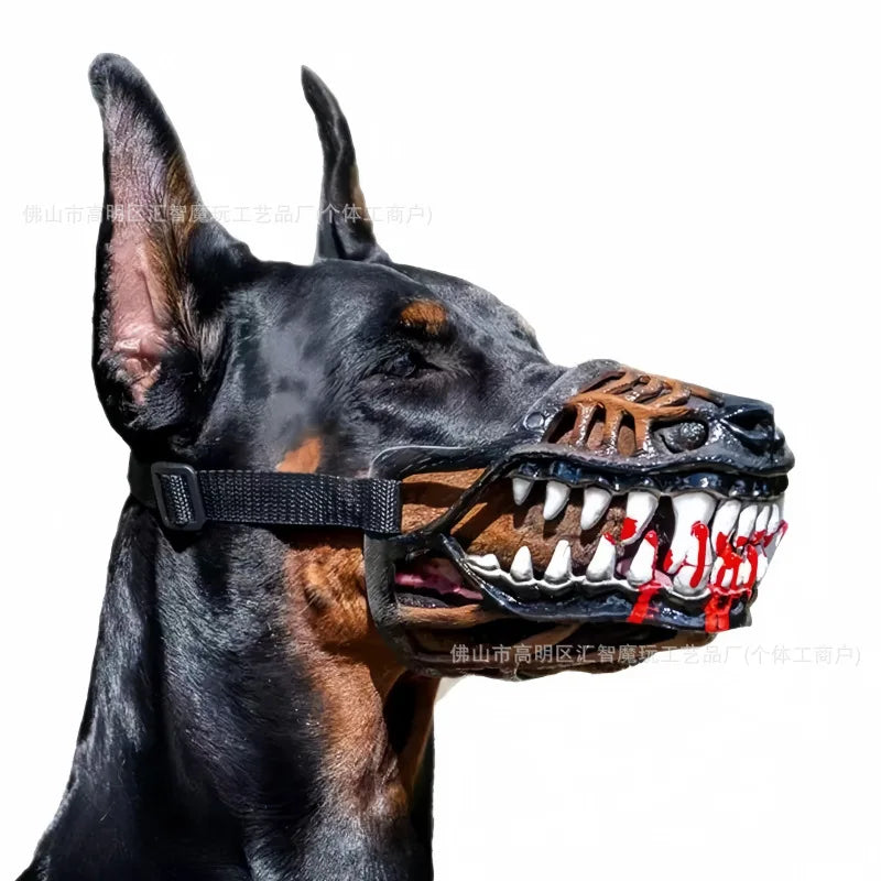 Máscara de Halloween para mascotas con diseño de perro aterrador, con dientes de dinosaurio, de látex, divertida cubierta de boca, accesorios de disfraz de cosplay para perros.