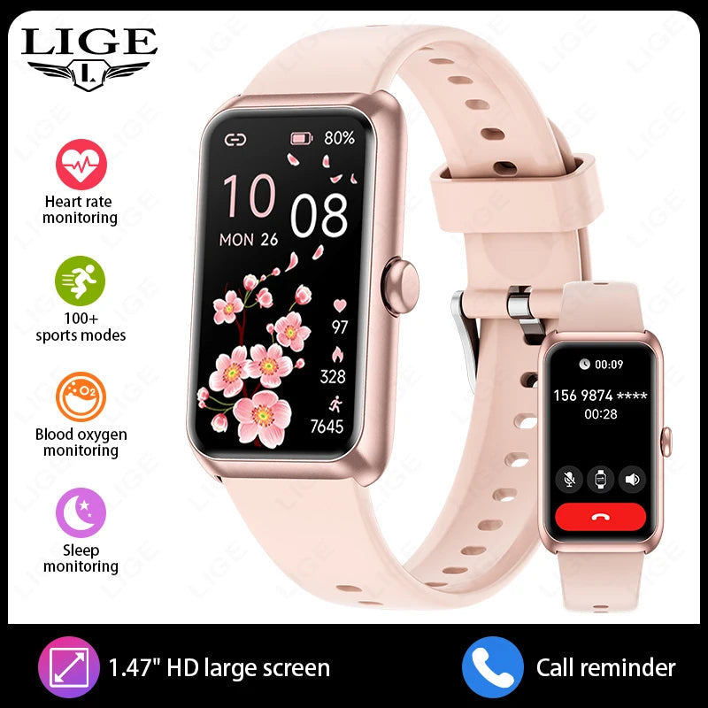 LIGE New Fashion Smart Watch Ladies Call Reminder Blood Oxygen DIY Custom Dial Sports Bracelet Waterproof Men Smartwatch Women