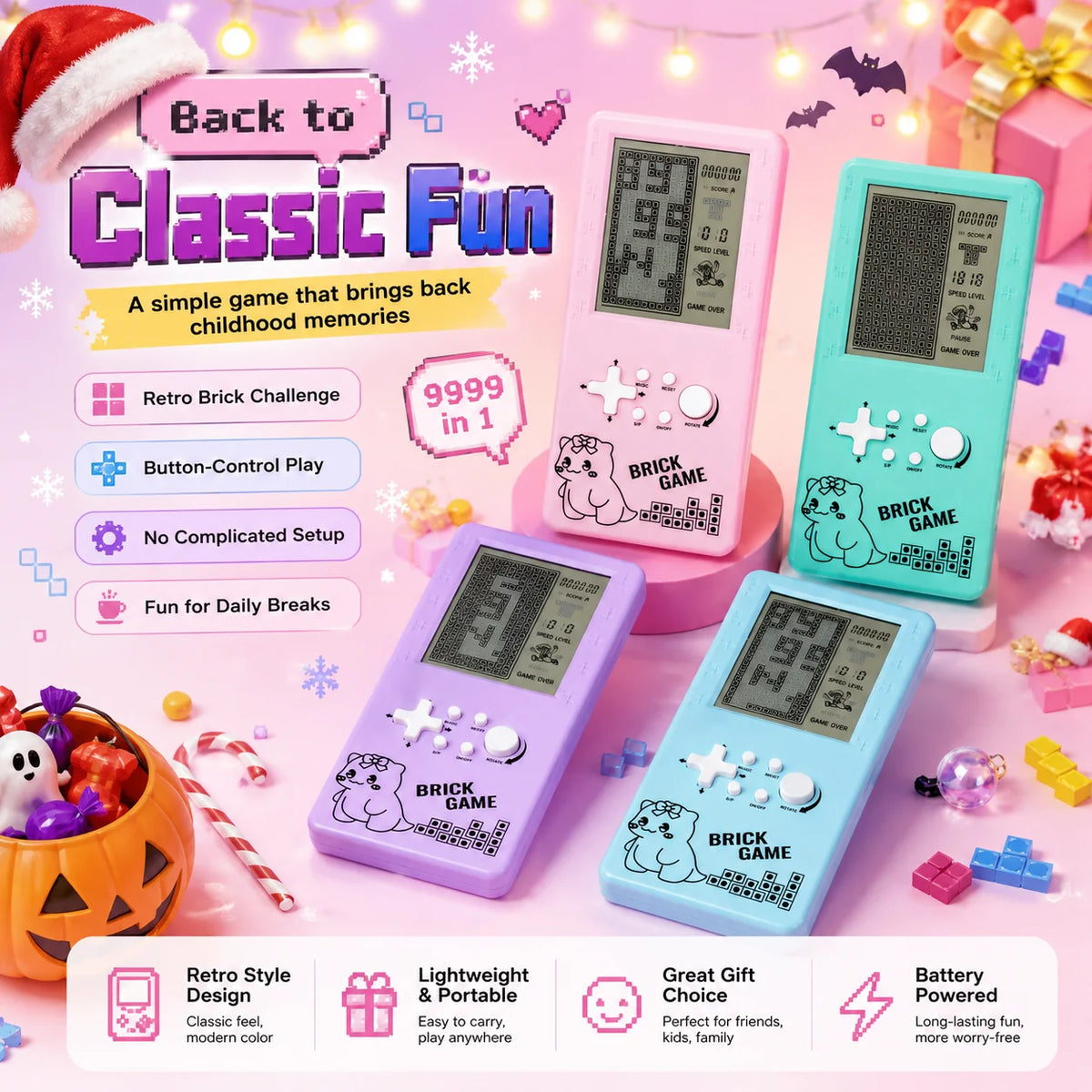 Consola de juegos electrónica portátil con pantalla de 4 pulgadas, reproductor de juegos Tetris retro en blanco y negro, dispositivo de juegos casual nostálgico