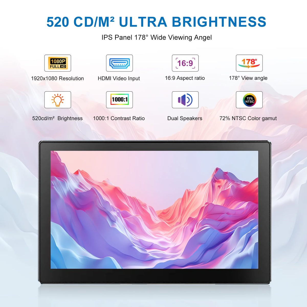 Monitor portátil WonTim de 6 pulgadas, con pantalla IPS de 1920x1080 y una luminosidad de 520 cd, ideal para la visualización de contenido en dispositivos de PC y como segunda pantalla.