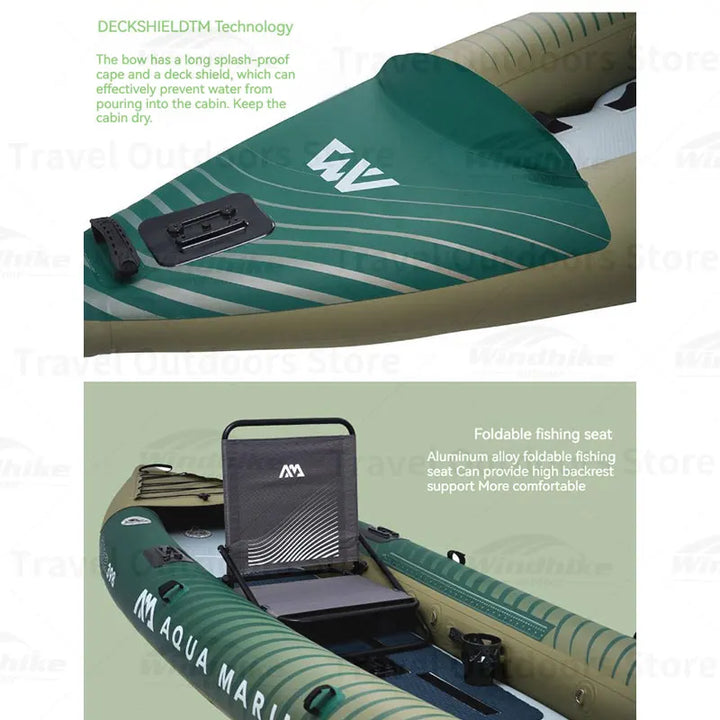 Kayak Inflable AQUA MARINA CALIBER para Pesca, Kayak para 2 Personas, Bote para Deportes Acuáticos, Canoa, Dinghy de PVC, Balsa con Asiento, 398x98cm