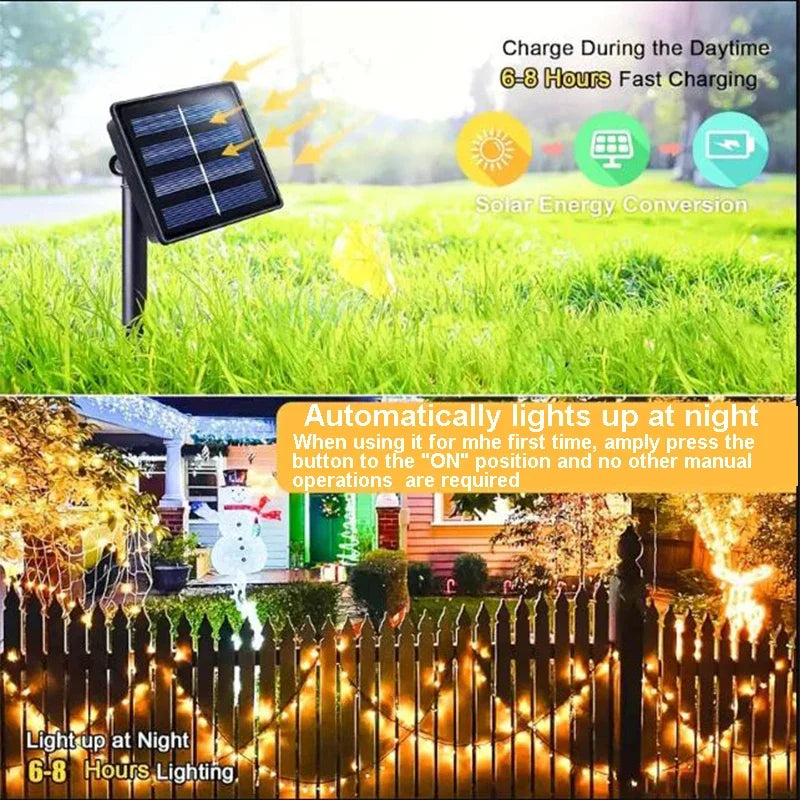1/2 unidades de guirnalda de luces solares de 100 LED, impermeables, con 8 modos de iluminación, para decoración de patios, jardines, árboles, fiestas, Navidad y Halloween