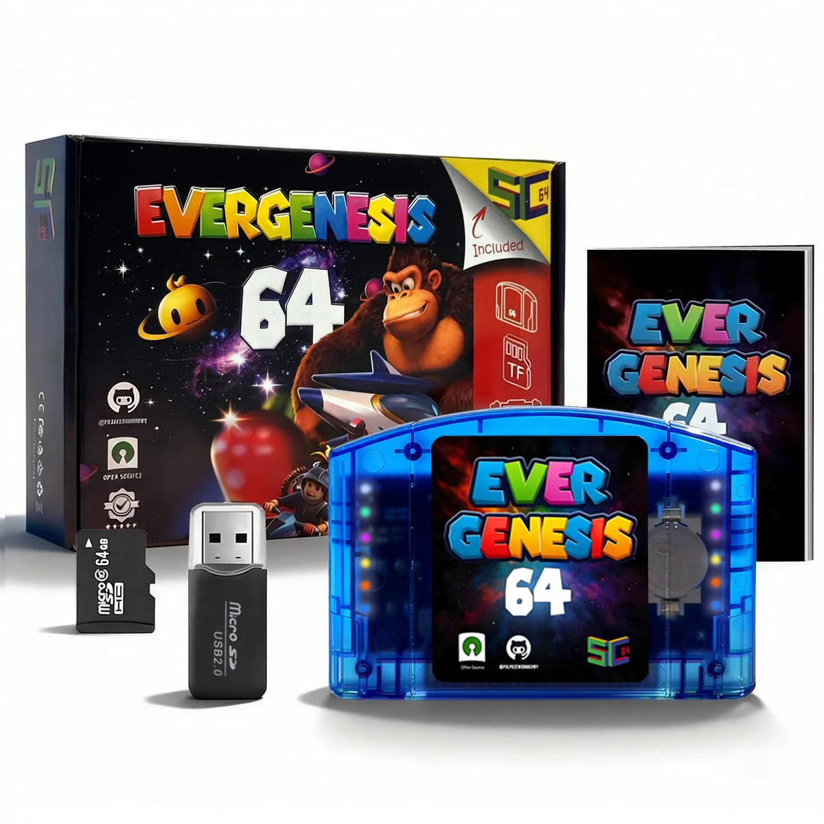 Cartucho de Juegos SC64 Flash Cart 10000 en 1 de Código Abierto para Consola Nintendo 64 N64, Chip Modular 6TG, Sin Restricción de Región, con Tarjeta TF de 64G