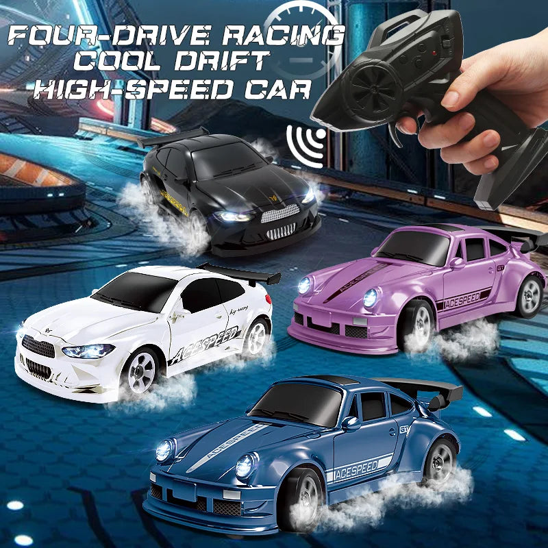 Coche RC 1/64, 2.4G 4WD, coche de carreras a escala mini de alta velocidad para escritorio, tracción en las cuatro ruedas, modelo de carreras GTR a control remoto, juguete para niños