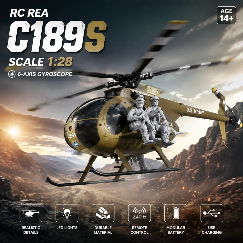 Helicóptero RC Era C189S, escala 1:28, simulación de dron de una sola hélice sin escobillas, posicionamiento por flujo óptico, modelo de aeronave.