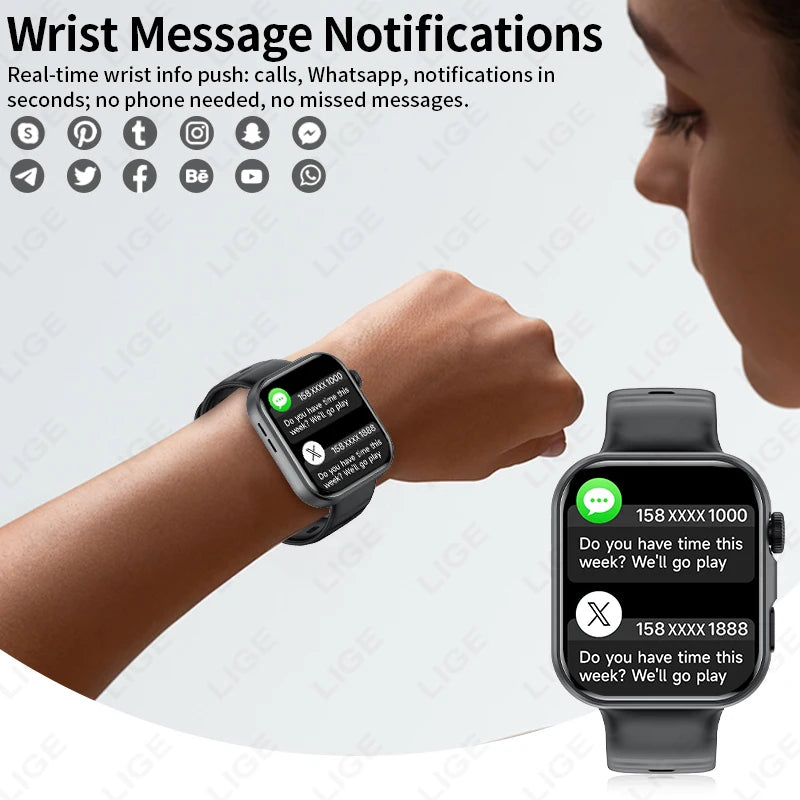 Reloj inteligente LIGE con pantalla HD de 1.83", para hombre y mujer, llamadas por Bluetooth, deportes, fitness, monitor de frecuencia cardíaca y oxígeno en sangre, smartwatch para hombre 2026