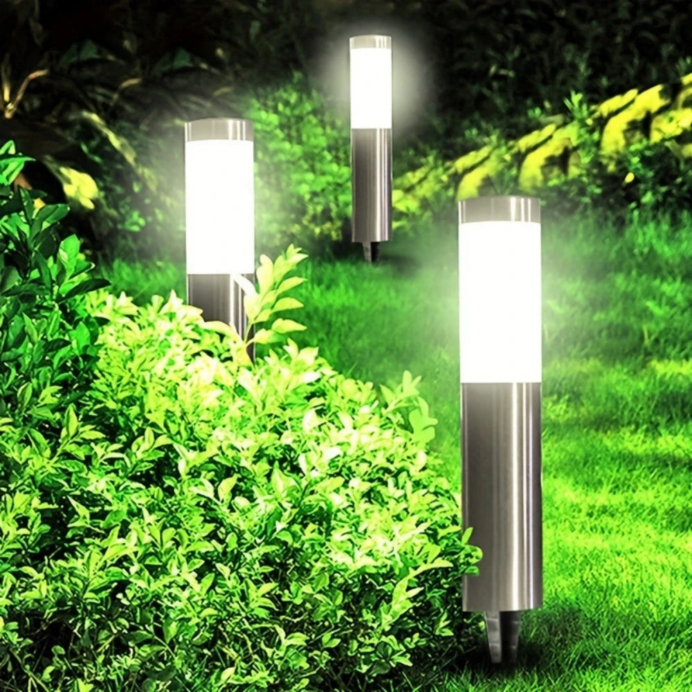 Luces LED solares modernas de acero inoxidable para senderos, lámparas cilíndricas mejoradas para patio, jardín, exteriores y decoración de pasillos