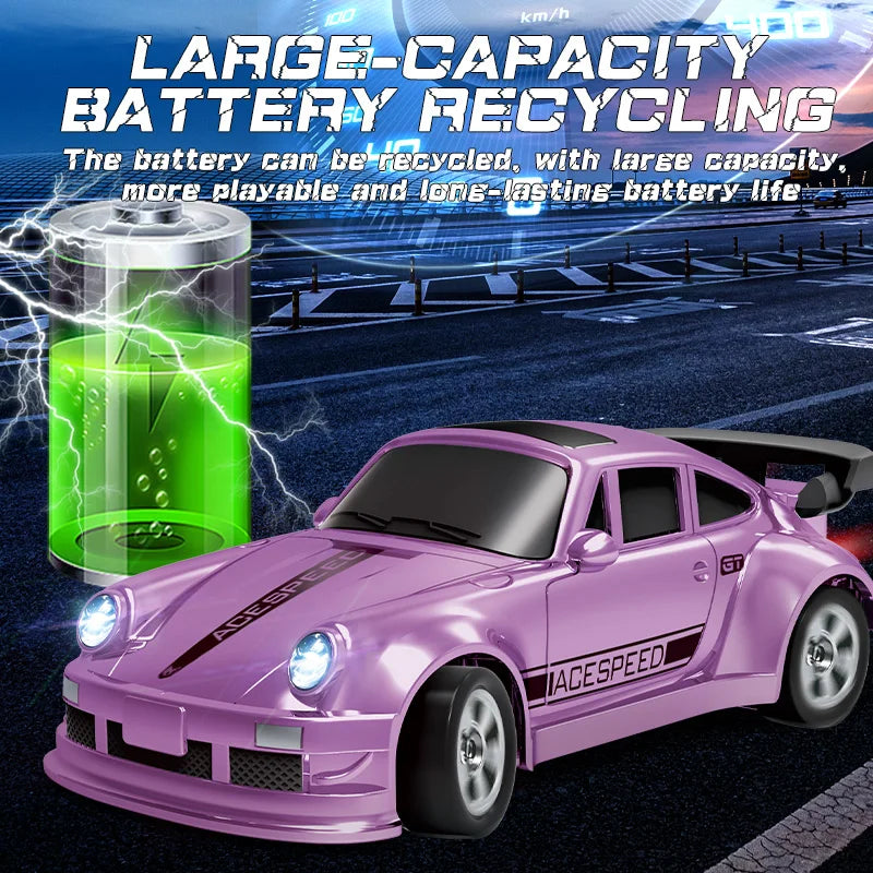 Coche RC 1/64, 2.4G 4WD, coche de carreras a escala mini de alta velocidad para escritorio, tracción en las cuatro ruedas, modelo de carreras GTR a control remoto, juguete para niños
