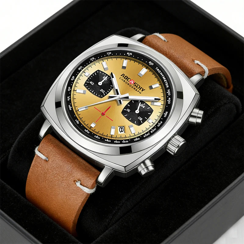Reloj de cuarzo cuadrado para hombre 2026, multifuncional, con cronógrafo, tres subesferas, seis manecillas, resistente al agua, Relogio Masculino