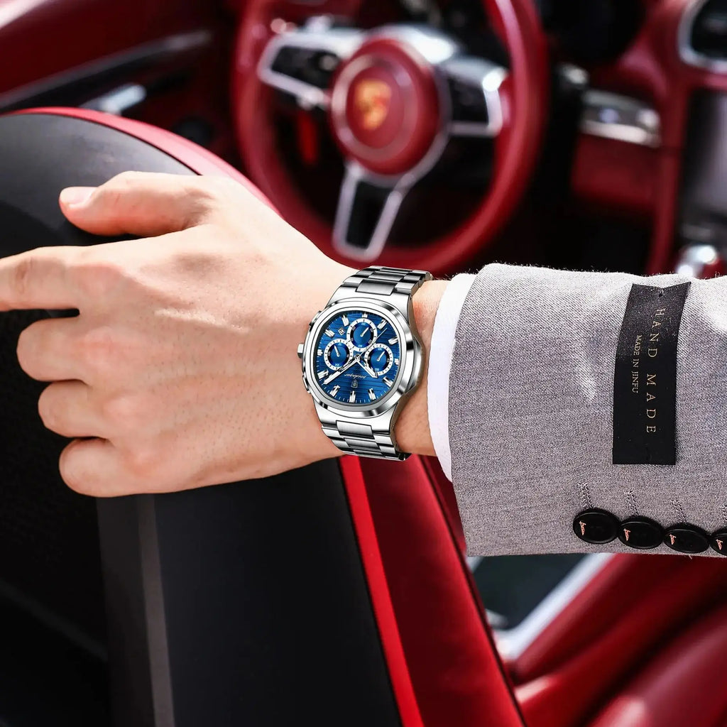 POEDAGAR Reloj de Pulsera de Negocios para Hombre, Fecha, Cronógrafo, Impermeable, Luminoso, Reloj de Lujo para Hombre, Relojes de Cuarzo de Acero Inoxidable para Hombre