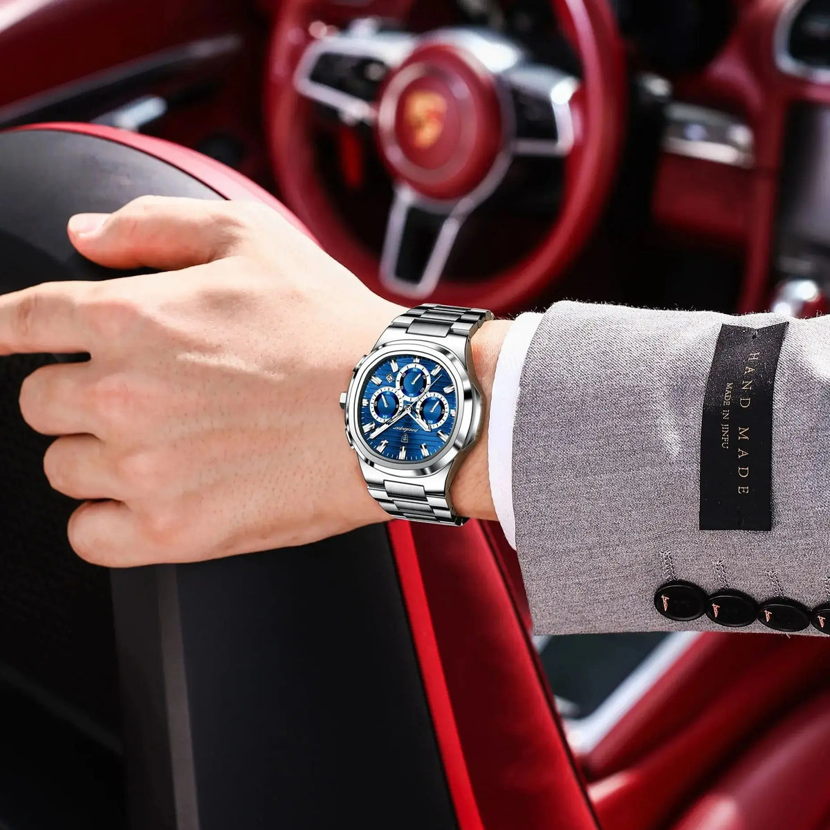 POEDAGAR Reloj de Pulsera de Negocios para Hombre, Fecha, Cronógrafo, Impermeable, Luminoso, Reloj de Lujo para Hombre, Relojes de Cuarzo de Acero Inoxidable para Hombre