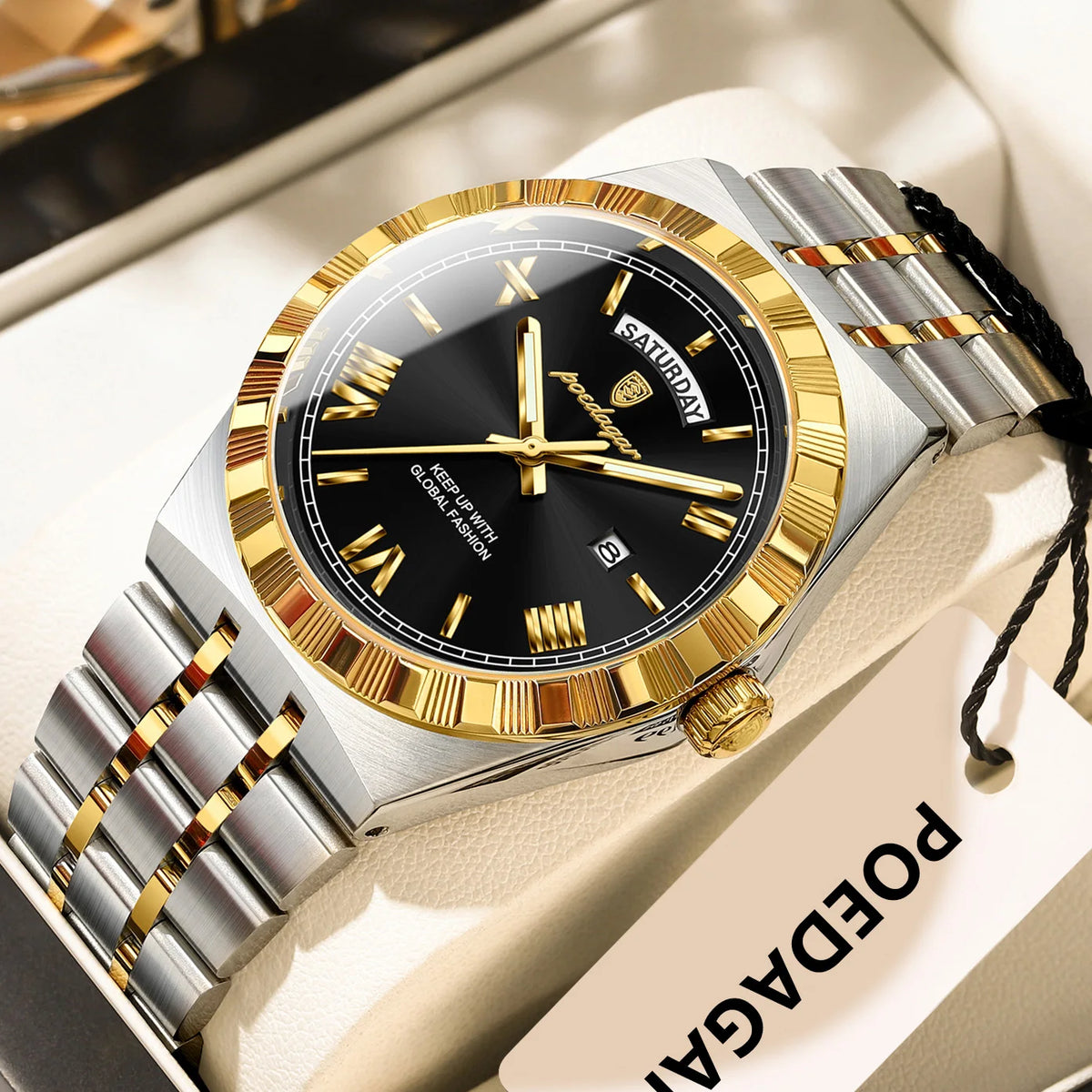 Reloj de pulsera de lujo POEDAGAR para hombre, con fecha, día, resistente al agua, luminoso, de cuarzo y acero inoxidable, estilo ejecutivo.