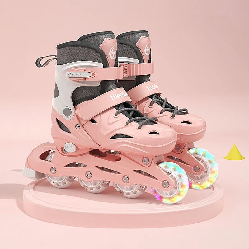 Patines en Línea Ajustables para Niños y Niñas con Ruedas LED Intermitentes, Patines de Ruedas para Principiantes con Freno Seguro, Zapatos de Entrenamiento para Exteriores, Regalo