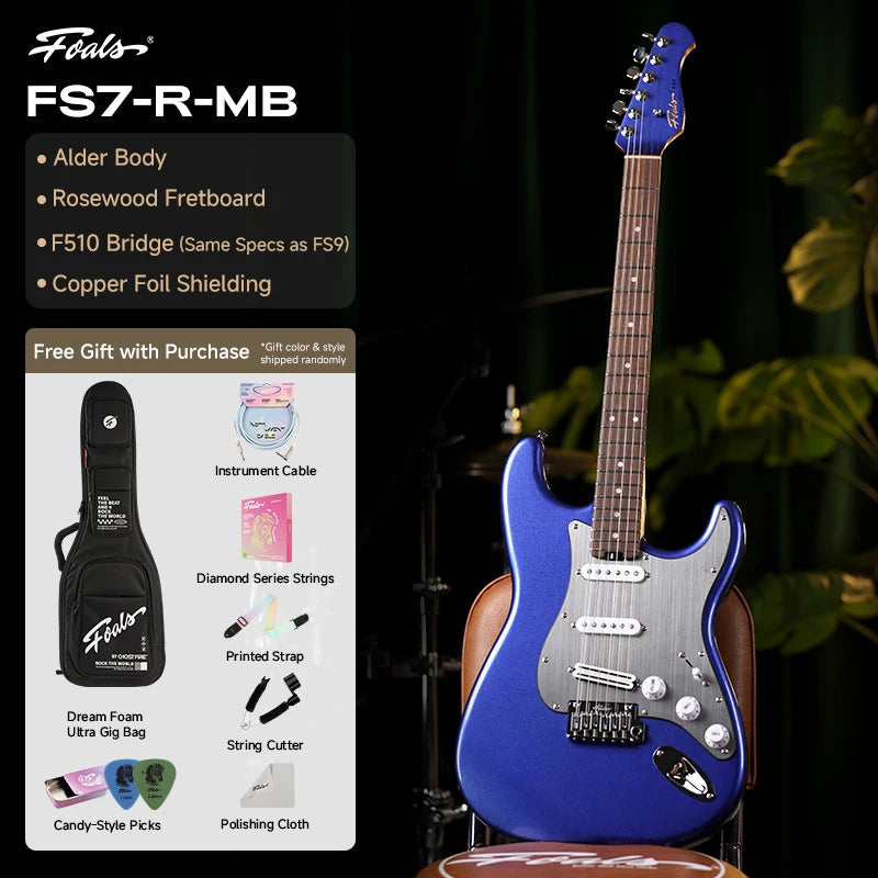 Guitarra eléctrica FOALS FS7, cuerpo de abedul en tres piezas, mástil de arce tostado, pastilla cerámica, interruptor de 5 posiciones con bobina dividida, guitarra de estilo ST.