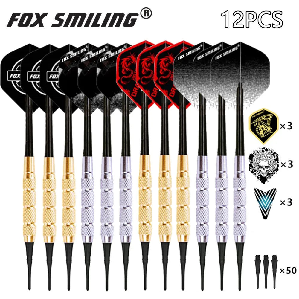 12 dardos electrónicos blandos Fox Smiling de 18 g con puntas de nailon