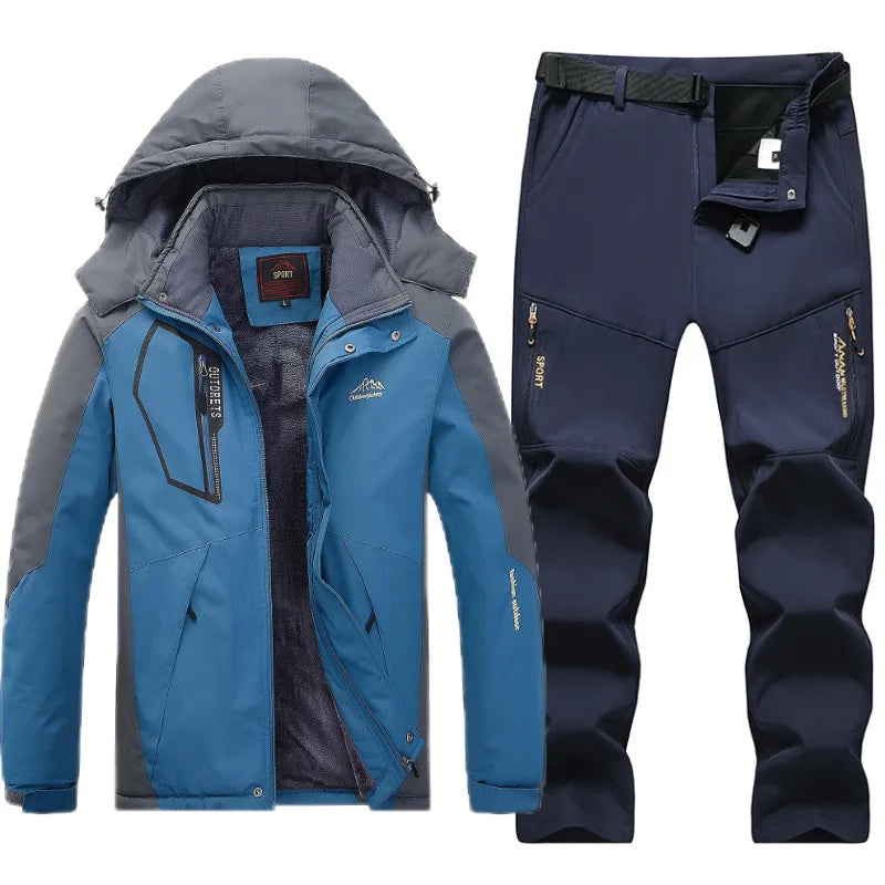 Traje de esquí de lana gruesa y cálida para hombre, impermeable, a prueba de viento, conjunto de chaqueta y pantalones para snowboard, traje de esquí para nieve de invierno al aire libre