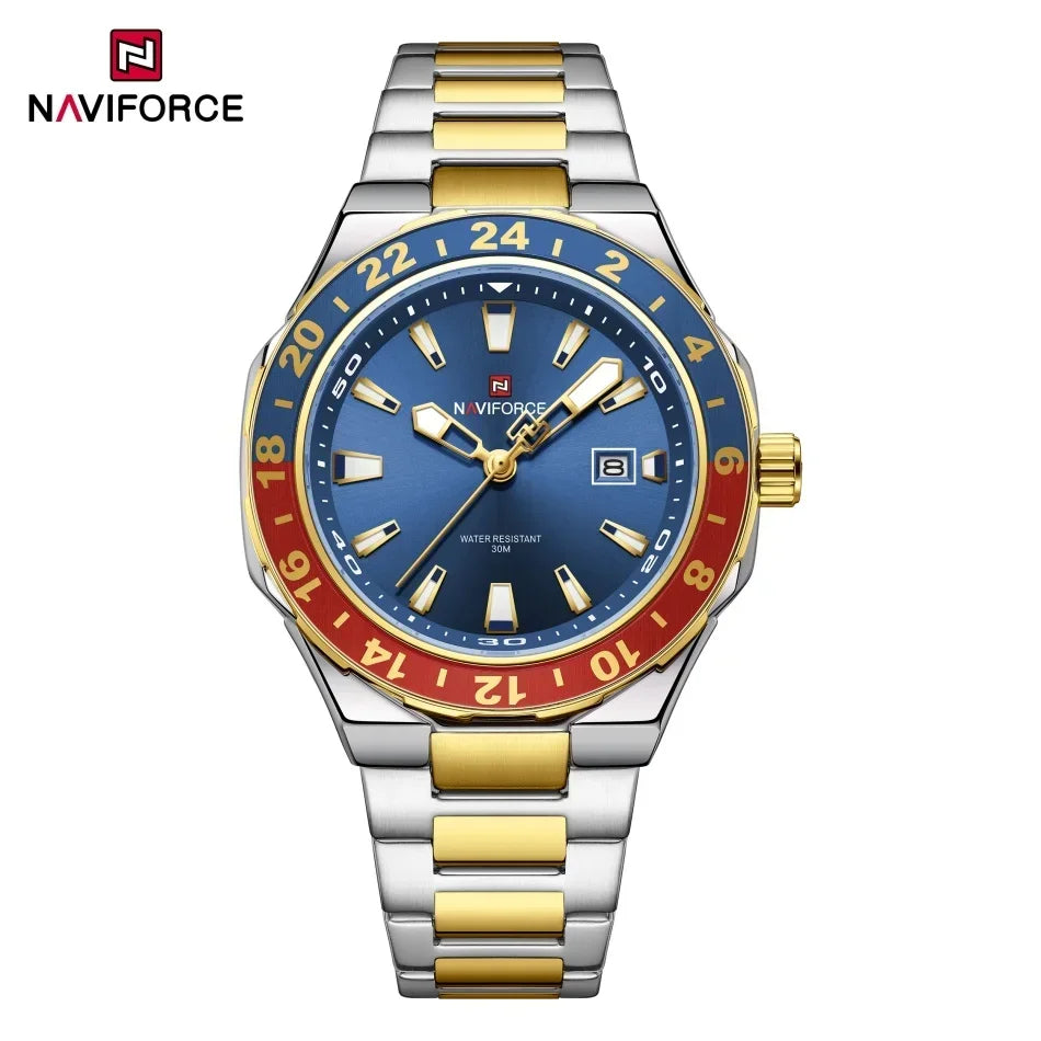 Relojes de lujo para hombre NAVIFORCE, reloj deportivo de cuarzo resistente al agua, reloj de pulsera militar con correa de acero inoxidable, Relogio Masculino
