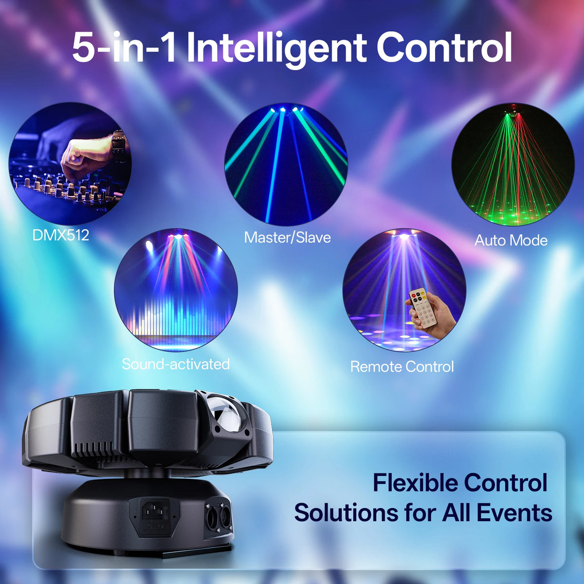 Luz Móvil de 150W con 8 Brazos, Luces LED RGBW, Bola Mágica, Luces Láser, Efecto de Haz, Proyector de Iluminación para Escenarios, Discotecas y Fiestas